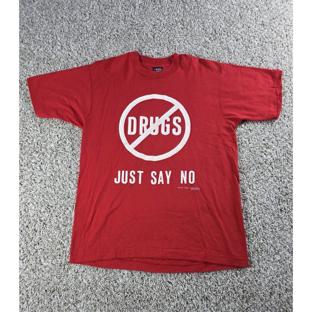 Vintage Dare Red Single Stitch T-shirt Size Large USA Made Drugs Just Say No